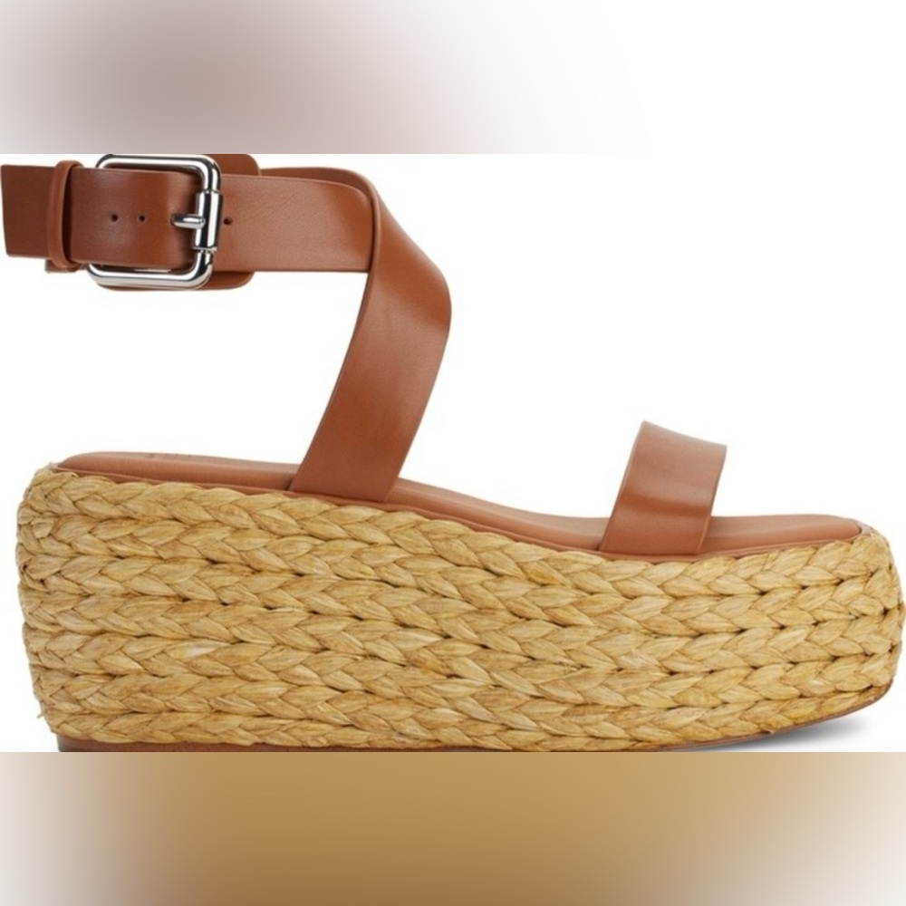 Donna Karan Lolah Tan Leather Espadrille Sandals